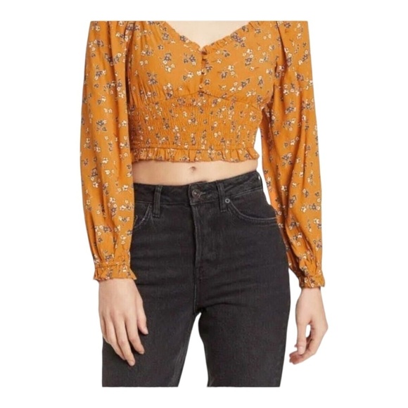 Nwt Elodie Long Sleeve Smocked Floral Crop Top / ginger - Picture 1 of 5